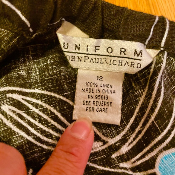 John Paul Richard Linen Blue and Black Floral Skirt - Picture 5 of 10